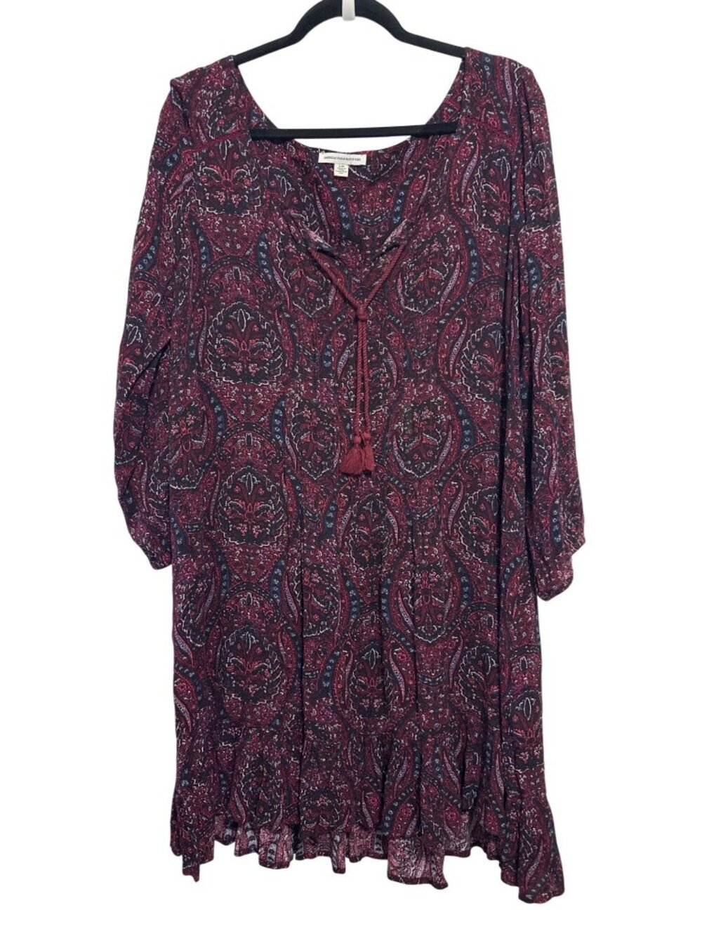 Boho Paisley Print Dress With Tassel Tie Front & Ruffled Hem - Womens Size M